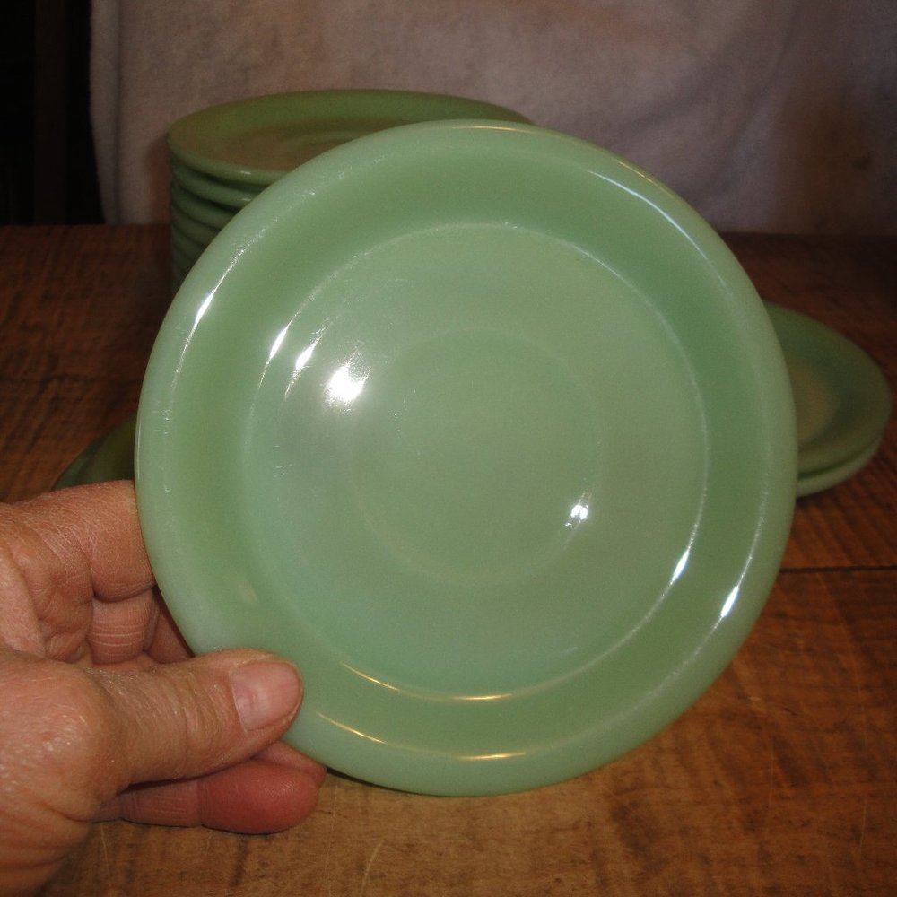 4 Jadite Fire King Chunky Restaurant Ware Saucers 1940s/50s Jadeite Diner Hotel